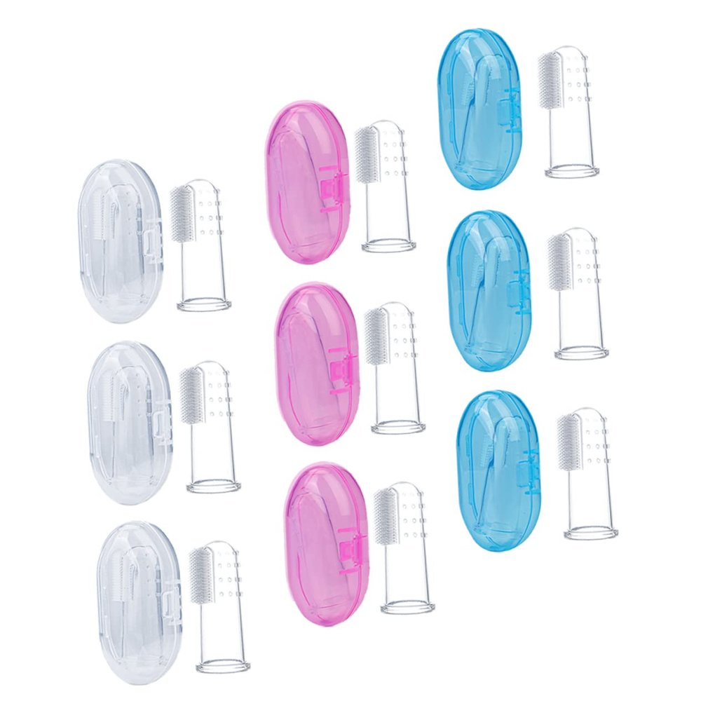 Hoement 9pcs Baby Silicone Finger Toothbrush Set with Storage Case, Toddler Oral Massager and Infant Teething Brush for Newborns 0-3 Years, Soft Material for Travel and Daily Cleaning