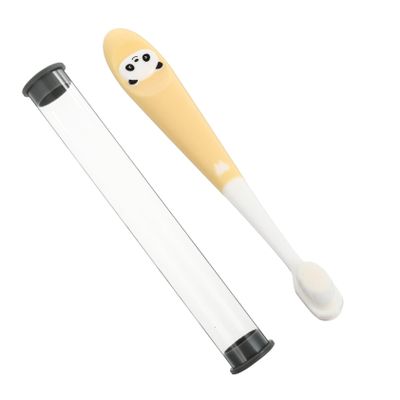 BCOATH Kids Toothbrush with Storage Bucket, Gentle Thin Bristles Manual Teeth Cleaning Brush for Children Ages 2-12, Yellow Panda Design, Handheld Oral Care Tool for Travel and Home Use