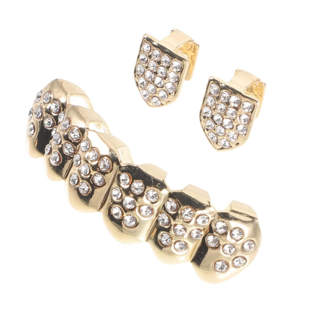 HAPINARY Halloween Teeth Veneers Fashionable Fake Dentures Comfortable Copper Mouth Grills