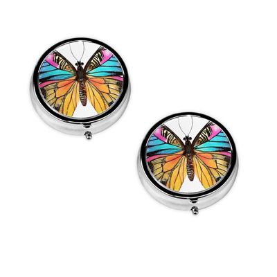 Colorful Butterfly Printed Mini Round Pill Box,Pill Box 3 Compartment Medicine Pill Case, Pill Organizer Travel Pillbox, Portable Pill Box for Pocket, Home, Office Use