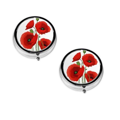 Poppy Flowers Printed Mini Round Pill Box,Pill Box 3 Compartment Medicine Pill Case, Pill Organizer Travel Pillbox, Portable Pill Box for Pocket, Home, Office Use