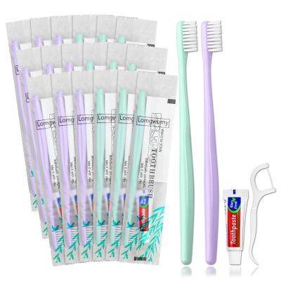 Disposable Toothbrushes, Toothbrush And Toothpaste, Toothbrush And Toothpaste Travel, Comes With Floss Picks, Individually Packaged, 2 Colors, Suitable For Hotel, Home, Camping, Travel (PACK-30)