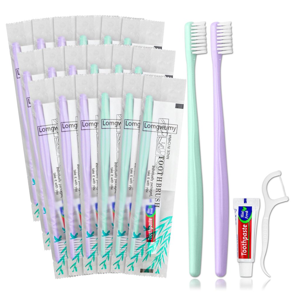 Disposable Toothbrushes, Toothbrush And Toothpaste, Toothbrush And Toothpaste Travel, Comes With Floss Picks, Individually Packaged, 2 Colors, Suitable For Hotel, Home, Camping, Travel (PACK-30)