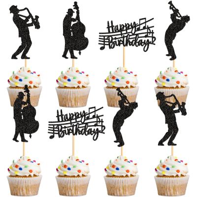 24 Pack Happy Birthday Music Cupcake Toppers Musical Symbols Sax Cello Cupcake Picks Men Women Music Theme Baby Shower Boy Girl Kids Wedding Happy Birthday Party Cake Decorations Supplies
