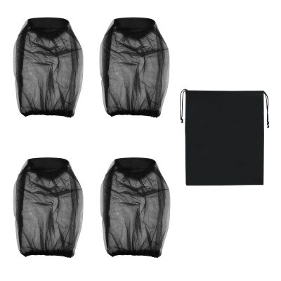 4 Pcs Midge Head Net with Drawstring Bag, Nylon Mosquito Head Protecting Net Midge Net Head Cover Fly Insects Bugs Preventing Cover for Outdoor Hiking Camping Fishing Climbing Walking Black