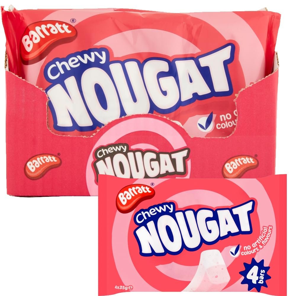 12 x Barat Chewy Nougat 4 Pack 140g - Raspberry and Vanilla Flavour Nougat with Peanuts