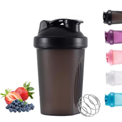 Basuit Protein Shaker Bottle, Shaker with Stainless Steel Mixing Ball, BPA- and DEHP-free, Dishwasher Safe, Leakproof Flip On Lid, Black, 400 ml(Black)