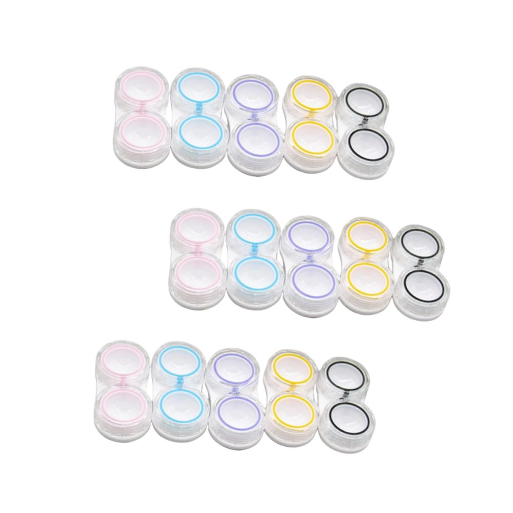 KOMBIUDA 15pcs Leak-Proof Vision Care Lens Case Dual Compartment Storage Box Colorful Lens Organizer Containers Suitable for Travel and Daily Use