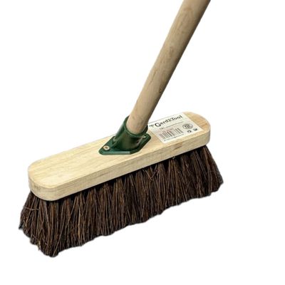 10 Broom Indoor with Wooden Handle Natural Coco Bristles Sweeping Brush with Durable Support Bracket Cleaning Any Surface Wooden Decking and Paving Slabs Floor (1, [Stiff Natural Bassine Bristles])