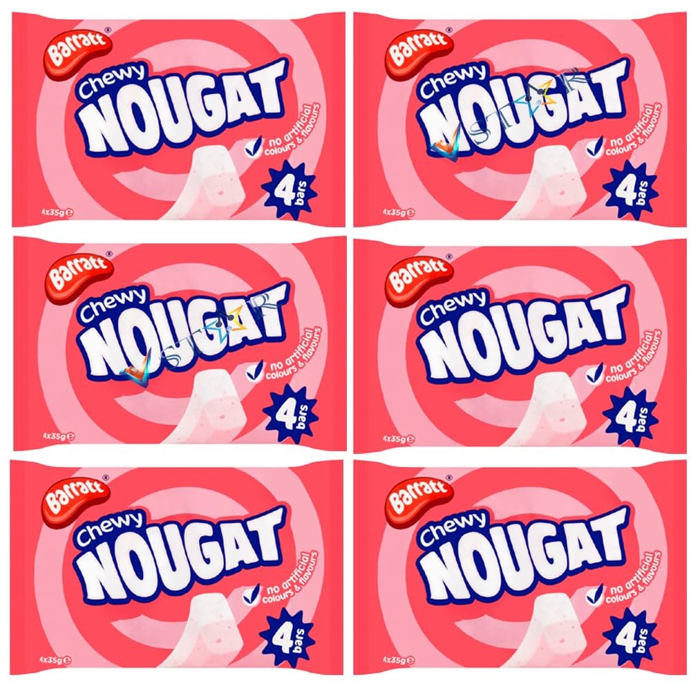 Baarrat Chewy Raspberry and vanilla flavour Nougat with Peanuts 4 Pack 140g (6)