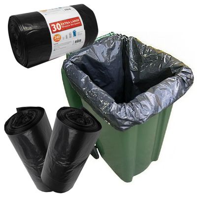 240L Large Black Heavy Duty Wheelie Bin Refuse Rubbish Garbage Sacks For Outdoors (30 Bags)