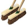 10 STIFF Broom Indoor with Wooden Handle Natural Bassine Bristles Sweeping Brush with Durable Support Bracket for Cleaning Any Surface Wooden Floor Decking and Paving Slabs (Pack of 2) view 1