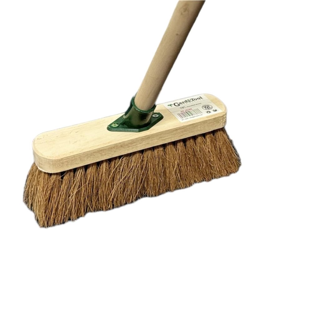 10 Broom Indoor with Wooden Handle Natural Coco Bristles Sweeping Brush with Durable Support Bracket Cleaning Any Surface Wooden Decking and Paving Slabs Floor (1, [Soft Coco Bristles])