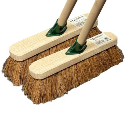 10 Broom Indoor with Wooden Handle Natural Coco Bristles Sweeping Brush with Durable Support Bracket Cleaning Any Surface Wooden Decking and Paving Slabs Floor (2, [Soft Coco Bristles])