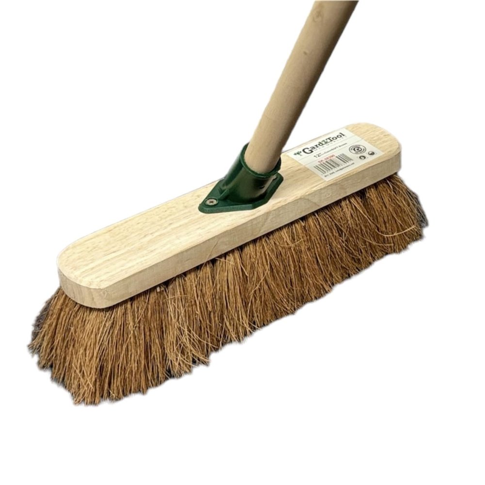 12" inch Natural Soft Coco Sweeping Broom with Wooden Handle Soft Bristle Sweeping Brush Ideal for Indoors and Outdoors Durable Home, Garage, Patio, Yard & Garden Broom