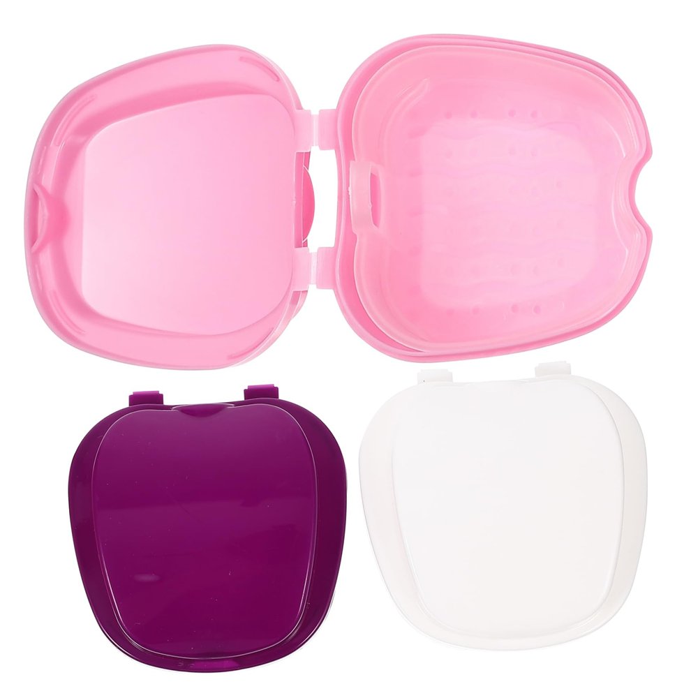 Healvian 3pcs Storage Box False Tooth Holder Case for Retainer Cleaning Orthodontic Box Random Color