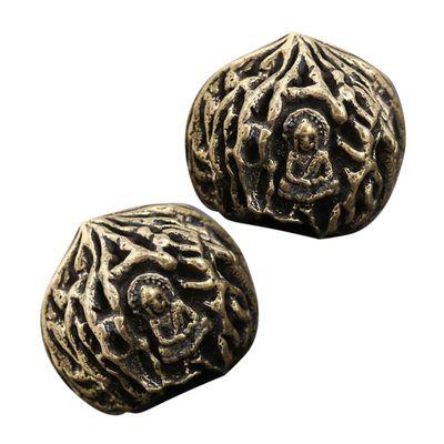 BCOATH 2pcs Buddha Walnut Handball Brass Artware for Home Decor Vintage Walnut Ornament for Desktop Adornment Small Decor for Chinese Style