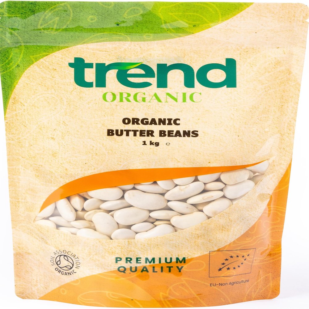 Trend Organic Butter Beans, 1kg - Ideal for Soups, Salads, and Dips - Mild and Creamy - Rich in Protein and Dietary Fibre, Vitamins and Minerals - Certified Organic, Vegan, Non-GMO, No Additives