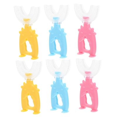 PLAFOPE 6pcs Kids U-Shaped Toothbrush Set Soft Silicone Brush Heads 360-degree Manual Oral Cleaning Tool for Boys and Girls