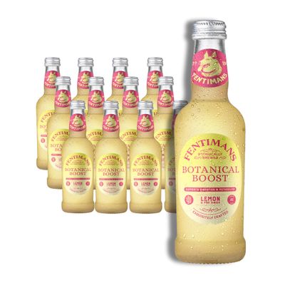 Fentimans Botanical Boost Lemon & Pink Ginger - Botanically Brewed Still Soft Drink - Enriched with Vitamins & Minerals - Gluten-Free and Vegan Friendly Soft Drinks - 12 x 250ml Bottles