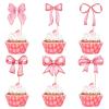 24 Pack Pink Bow Cupcake Toppers Bowknot Pink Cupcake Picks Bridal Baby Shower Cake Dessert Picks Decoration Baby Girl Women Birthday Wedding Party Supplies pink view 1