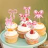 24 Pack Pink Bow Cupcake Toppers Bowknot Pink Cupcake Picks Bridal Baby Shower Cake Dessert Picks Decoration Baby Girl Women Birthday Wedding Party Supplies pink view 3