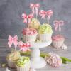 24 Pack Pink Bow Cupcake Toppers Bowknot Pink Cupcake Picks Bridal Baby Shower Cake Dessert Picks Decoration Baby Girl Women Birthday Wedding Party Supplies pink view 4