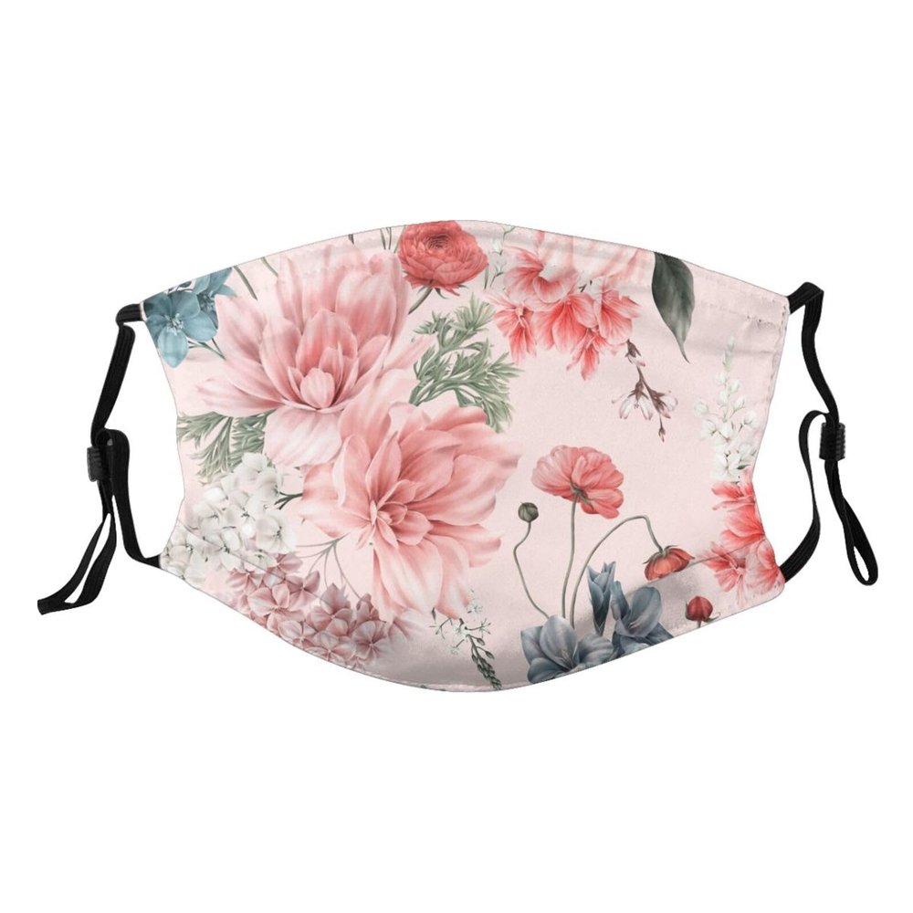 Reusable Cloth Face Mask,Red Pink Peony Pattern Adult Washable Face Cover With Adjustable Earloops Nose Wire
