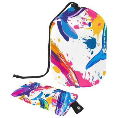 Drawstring Travel Cosmetic Bags Barrel Makeup Bag, Watercolor Colorful Dolphin Large Toiletry Organizer Waterproof for Women