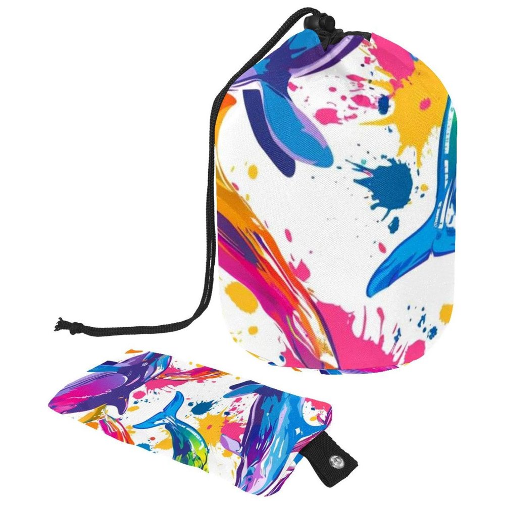 Drawstring Travel Cosmetic Bags Barrel Makeup Bag, Watercolor Colorful Dolphin Large Toiletry Organizer Waterproof for Women