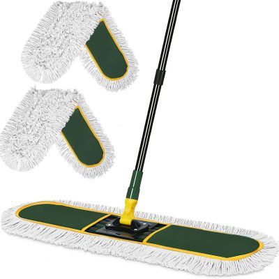 24" Commercial Dust Mop for Floor Cleaning, Heavy Duty Large Mop with Replacement Mops Pads, Industrial Duster Floor Wet Dry Broom for Cleaning Office Garage Hardwood Warehouse (Green, 24" mop)
