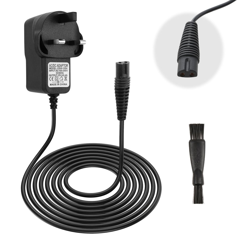 12V for Braun Shaver Charger Cable Series 3, 5, 9, 7, 1 Beard Trimmer and Epilator Silk-Epil 9, 7, 5, Electric Razor 3 Pin Charging Cable UK Plug for 5544, 3040S, 5409, 7220, 5377