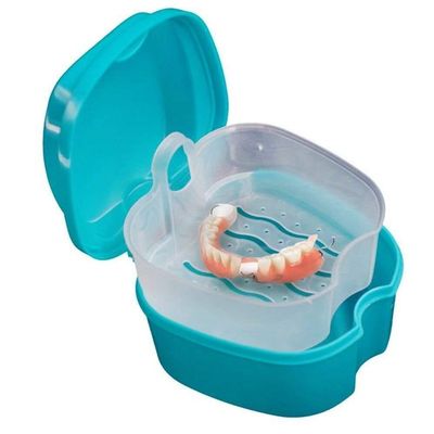 Denture Case Box, Sweeethome Denture Cup Strainer Denture Bath Cups Bath Dentures Container with Basket False Teeth Denture Holder for Travel, Cleaning, Store, Retainer Denture Case (Blue)