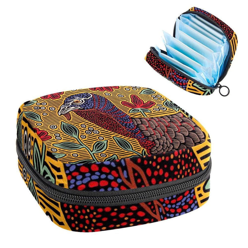 Sanitary Napkin Storage Bag, Period Kit Bag for School, Menstrual Cup Pouch, Sanitary Napkin Pads Organiser Bag, Wild Turkey Abstract Red Flowers
