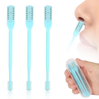 3pcs 2 in 1 Nose Trimmer, Double Sided Nose Cleaner 360 Degrees Rotating Nasal Cutter Clipper Portable Manual Nostril Hair Remover Tool for Men Women (Blue)