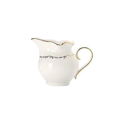 XAoSCd Classic Pure White Ceramic Creamer with Handle Milk Coffee Pitcher Golden Edge Decoration 300ml