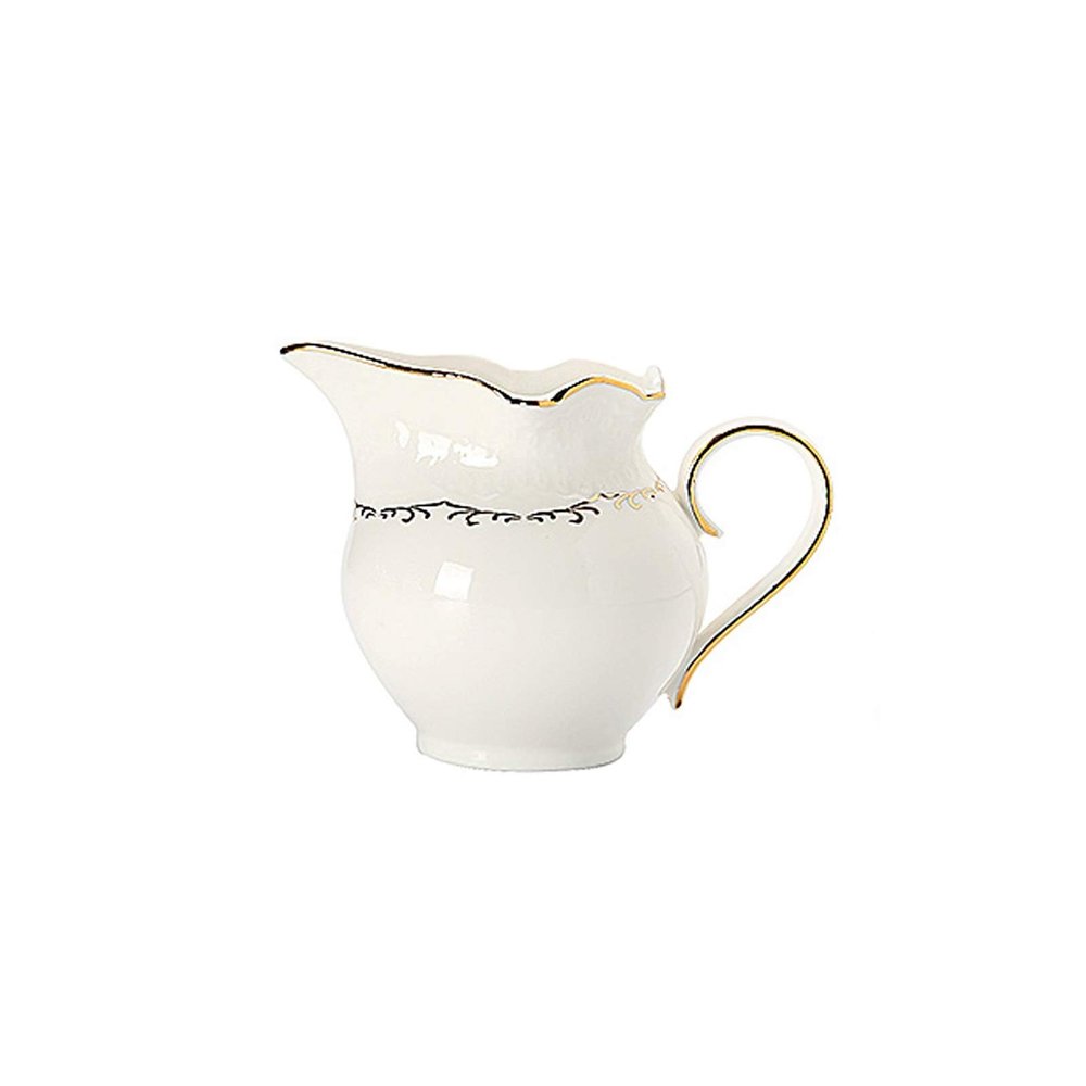 XAoSCd Classic Pure White Ceramic Creamer with Handle Milk Coffee Pitcher Golden Edge Decoration 300ml