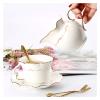 XAoSCd Classic Pure White Ceramic Creamer with Handle Milk Coffee Pitcher Golden Edge Decoration 300ml view 3