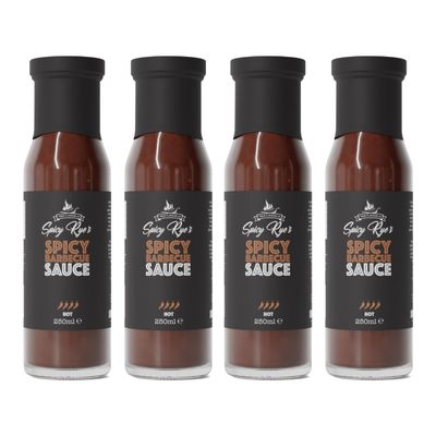 Spicy Rye's Spicy BBQ Sauce 4 Pack 250ml - Smooth, Smokey Hot Sauce with Tomatoes, Honey & Scotch Bonnet Chillies - For Dipping & Marinading