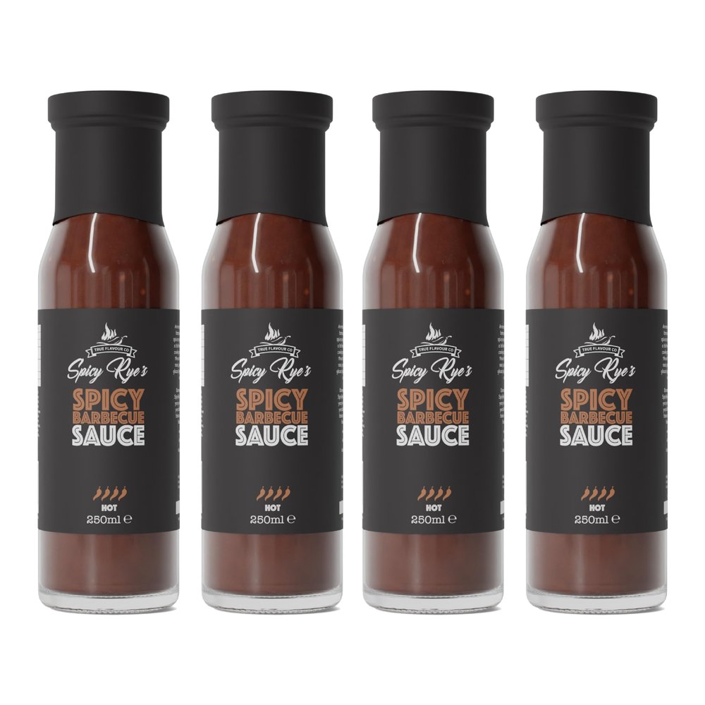 Spicy Rye's Spicy BBQ Sauce 4 Pack 250ml - Smooth, Smokey Hot Sauce with Tomatoes, Honey & Scotch Bonnet Chillies - For Dipping & Marinading