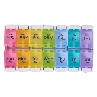 14 Compartments Daily Pill Dispenser Organizer,Weekly 1 Times 2 Day Medicine Vitamin Fish Oil Supplements Holder for Women Men Elderly Child (Multicolor,1)