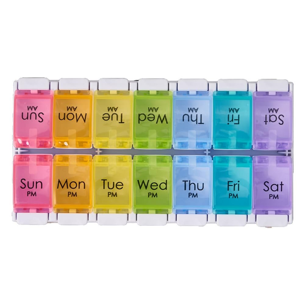14 Compartments Daily Pill Dispenser Organizer,Weekly 1 Times 2 Day Medicine Vitamin Fish Oil Supplements Holder for Women Men Elderly Child (Multicolor,1)