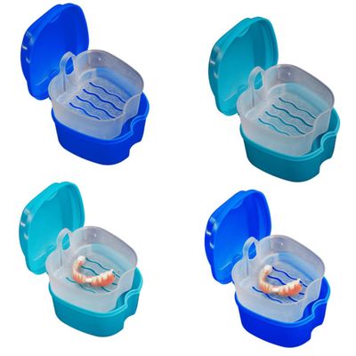 KOMBIUDA 2pcs Storage Box Strainer and Hinge Portable Plastic Case for Retainers and Artificial Teeth Daily Travel Use Color