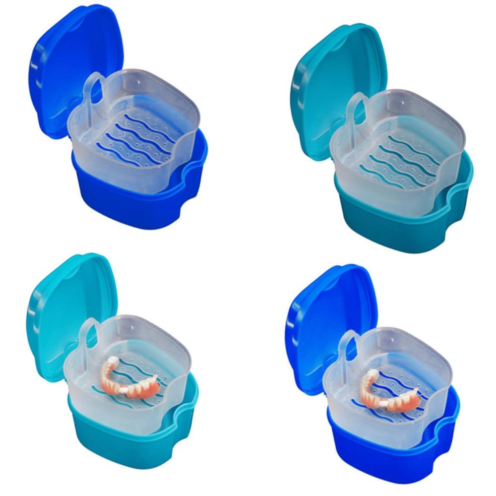 KOMBIUDA 2pcs Storage Box Strainer and Hinge Portable Plastic Case for Retainers and Artificial Teeth Daily Travel Use Color