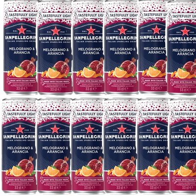 San-Pelegrino Pomegranate & Orange Drink 12 x 330ml - Italian Sparkling Drink with 10% orange juice from concentrate and 6% pomegranate juice from concentrate, with sugar and sweetener