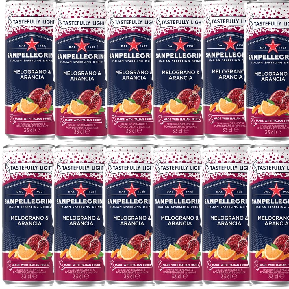 San-Pelegrino Pomegranate & Orange Drink 12 x 330ml - Italian Sparkling Drink with 10% orange juice from concentrate and 6% pomegranate juice from concentrate, with sugar and sweetener