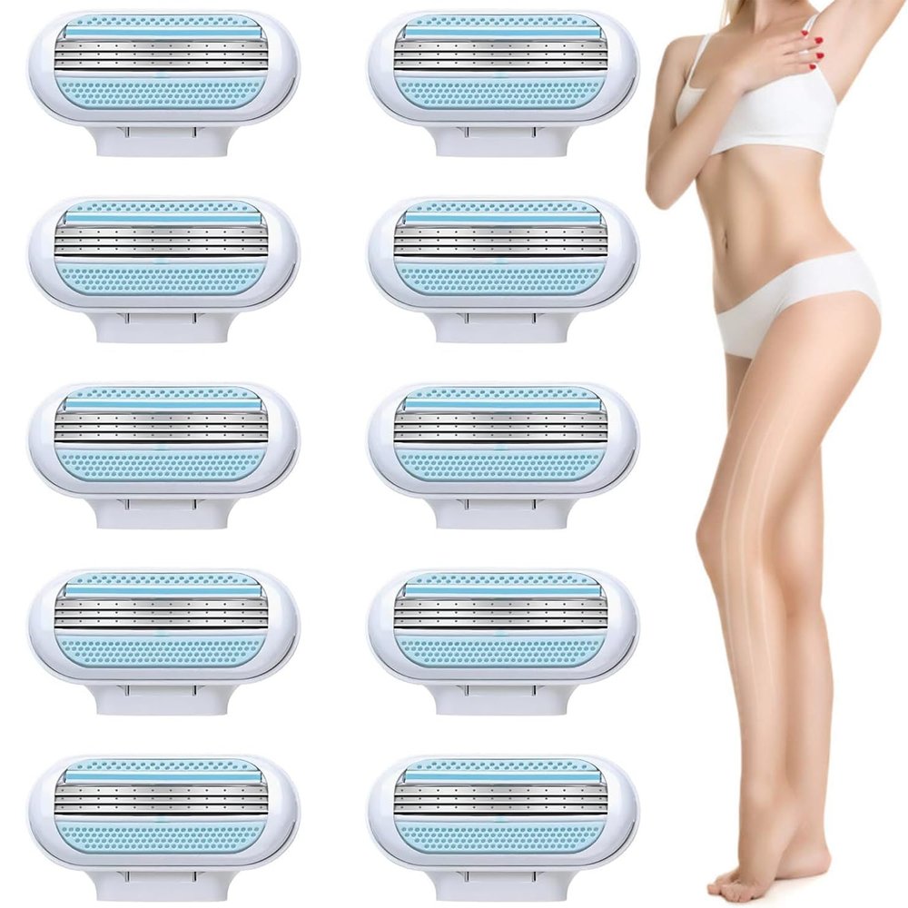 10 Pcs Gillette Venus Compatible Razor Blades for Women, 3 Layer Blade & Pivoting Head Design, Effortless Sliding Refills, Easy to Replace (Blue)