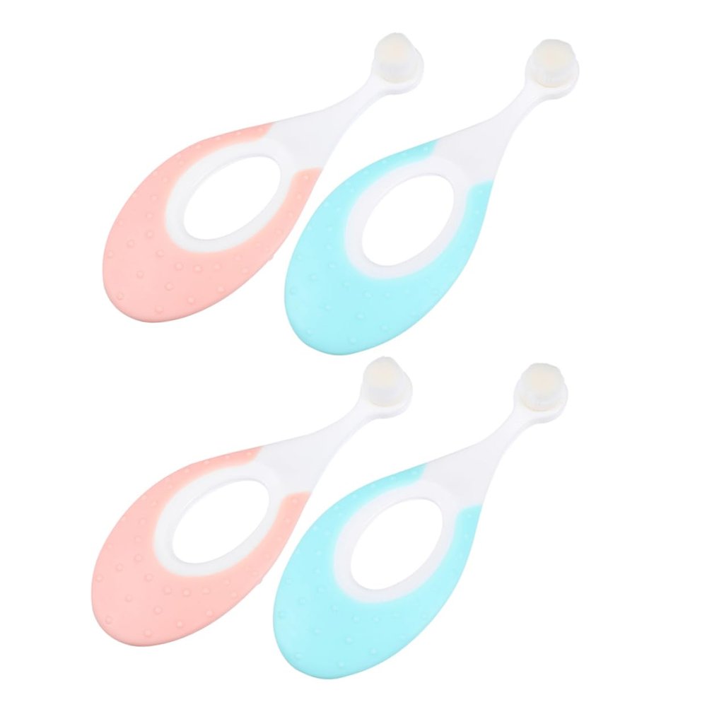 Anneome Baby Toothbrush Training Toothbrush 4pcs Soft Bristles Oral Care Tool for Babies and Toddlers Gentle Gum Protection, Pink and Blue Colors Suitable for Infant Teeth Cleaning