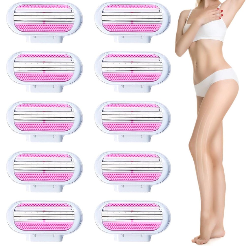 10 Pcs Razor Blades Compatible with Gillette Venus, Women's Razor, 3 Layer Blade & Pivoting Head Design, Refills for Venus Razors Effortless Sliding, Easy to Replace (Pink)