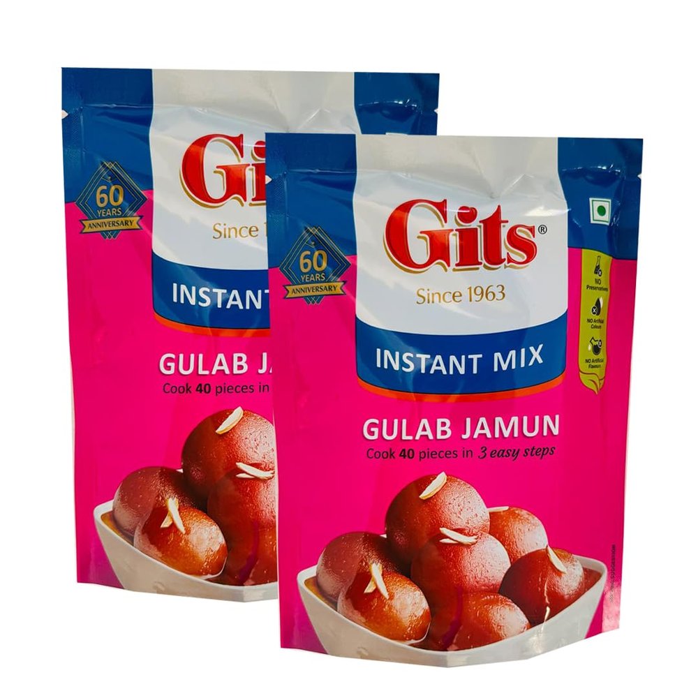 GITS Gulab Jamun Mix, 200G, Traditional Indian Sweets, No Added Colours, Preservatives or Artificial Flavours, Makes Approx. 40 Jamuns, Product of India Pack of 2